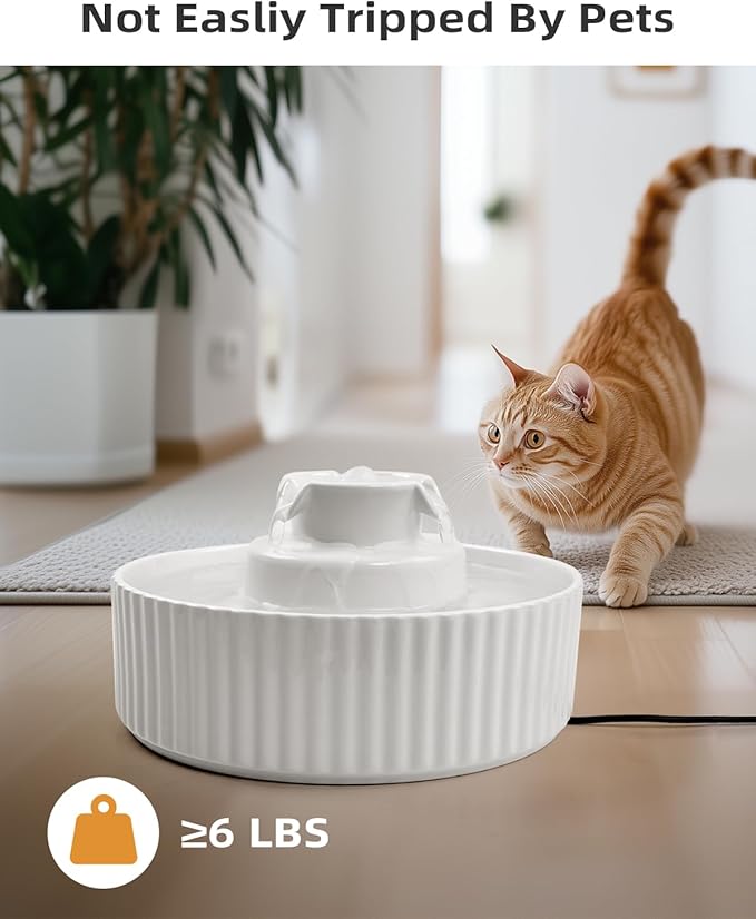 Ceramic Cat Water Fountain, 2.1L/71oz Cupcake Pet Water Fountain for Cats and Dogs, Ultra-Quiet Pump Pet Fountain with Replacement Filter and Foam (White)