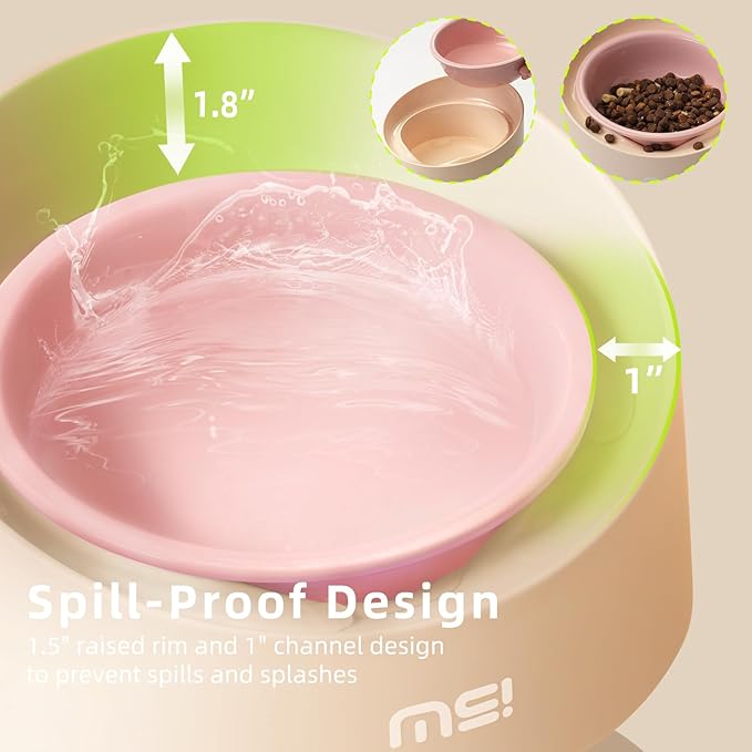 MS!MAKE SURE Adjustable Raised Cat Bowls, Ceramic Elevated Cat Bowls, Pet Bowl with Anti - Slip Rubber Pad, Leak - Proof, Lead & Cadmium Free, Whisker - Friendly, for All Life Stages of Age Pink