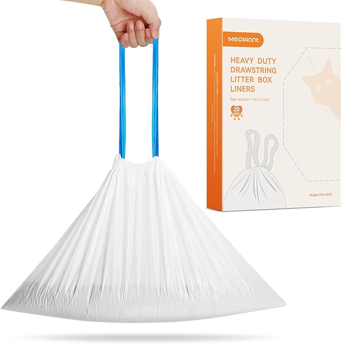 MeoWant Cat Litter Box Liners, Drawstring Receptacles Bags Thickened Waste Bag for MeoWant MW-SC01/MW-SC02 Automatic Cat Litter Box, 60pcs