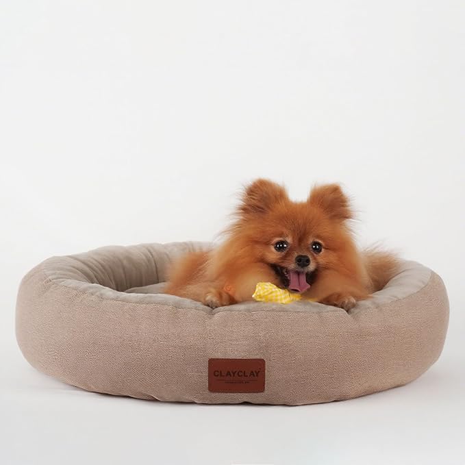 Cozy Round Cat Bed – Soft, Comfortable Cushion for Cats & Kittens – Non-Slip, Machine Washable, Plush Sleep Bed for Cats, Ideal for Resting & Napping (Linen & Medium)