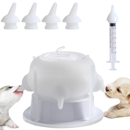 Nursing Nipple for Kittens, Nursing Nipple with 4 Adjustable Detachable Nipples – Perfect Replacement for Nursing Bottles, Puppy Feeder for Newborn Kittens & Puppies, 200ml Capacity(White)