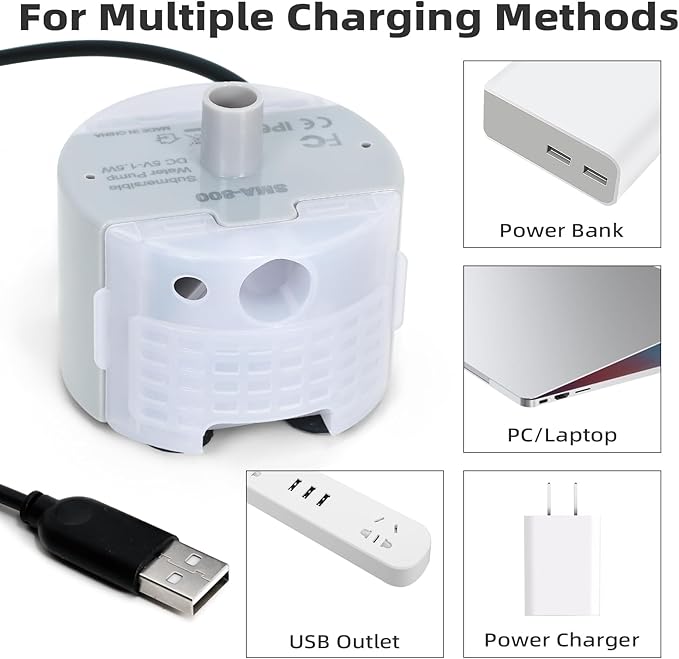Ultra-Quiet Replacement Pump for Stainless Steel Cat Water Fountains - SMA-800 Motor - Safe and Easy to Clean with Low Voltage DC 5V and USB Cable (Bottom Suction Pump)