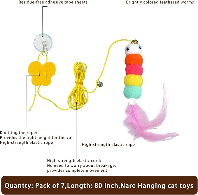 Kitten Toys 6 Pcs Interactive Feather Cat Toys, Cat Teaser Retractable Indoor Cat Toys Self Play Hanging Cat Toy,Cat Toy Indoor Kitten Play Chase Fun Exercise, Mental Physical Stimulation