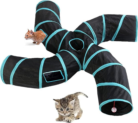 Cat Tunnel,4 Way Large Collapsible Tunnels Tube Upgrade with 5 Peek Hole,S-Shaped Maze House Play Toy Interactive Cat Toy for Cat Kitten Kitty Rabbit
