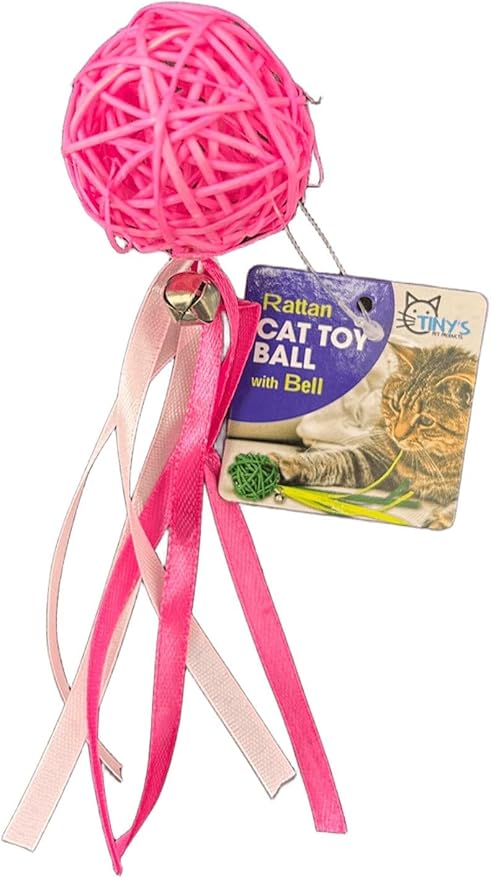 10 Pack Rattan Ball Cat Toy, Pet Friendly, Safe and Fun for Your Cat, Encouraging Pouncing, Batting and Chasing with Unique Texture for Mental Stimulation and Physical Exercise, Bulk, Pink