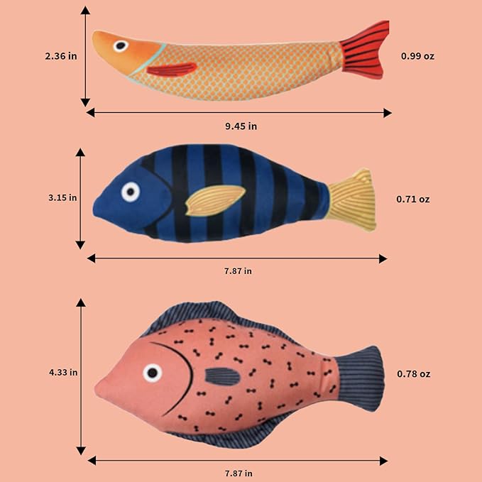 Tails & Tales Cat Toys Fish, Catnip & Crinkle Sound Plush, Bite-Resistant & Soft Interactive Toys for Indoor Cats & Kittens, Reduces Stress & Encourages Activity, Pack of 3