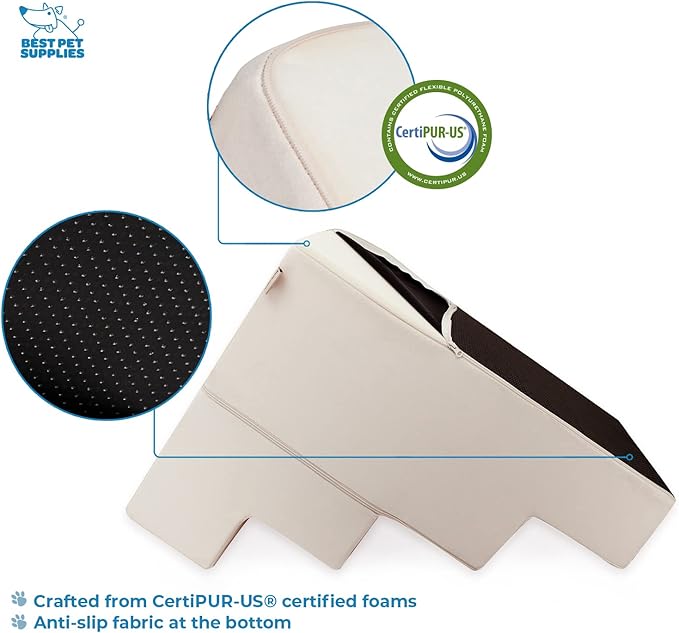 Best Pet Supplies Dog Stairs & Steps - Foam Steps for Small Dogs & Cats, Non-Slip Indoor Balanced Pet Step Support, Dog Ramp, No Assembly, Ivory, Foldable 4-Step (22-inch Height)