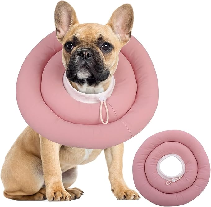 IDOMIK Dog Recovery Collar, Waterproof Soft Dog Cone After Surgery, Comfy Protective Elizabethan Collar Alternative for Dogs Cats, Adjustable Pet Neck Donut Cone Anti-Licking Biting Wounds,Pink,S