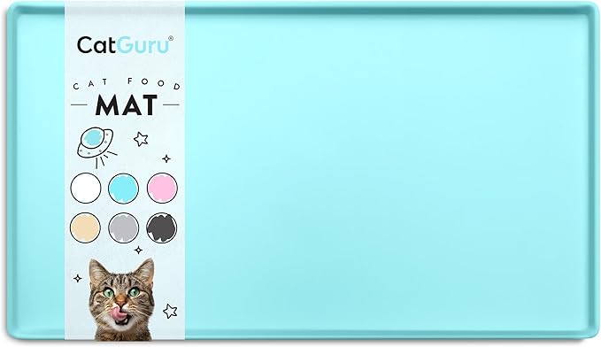 CatGuru Cat Food Mat, Small & Large Pet Feedingd Mat, 100% Waterproof Cat Mats for Food and Water, Silicone Mats for Pet Bowls, Non-Slip Placemat for Water Bowl or Fountain (Small, Aruba)