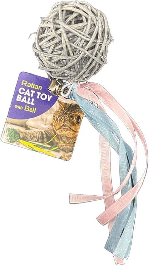 10 Pack Rattan Ball Cat Toy, Pet Friendly, Safe and Fun for Your Cat, Encouraging Pouncing, Batting and Chasing with Unique Texture for Mental Stimulation and Physical Exercise, Bulk, Gray