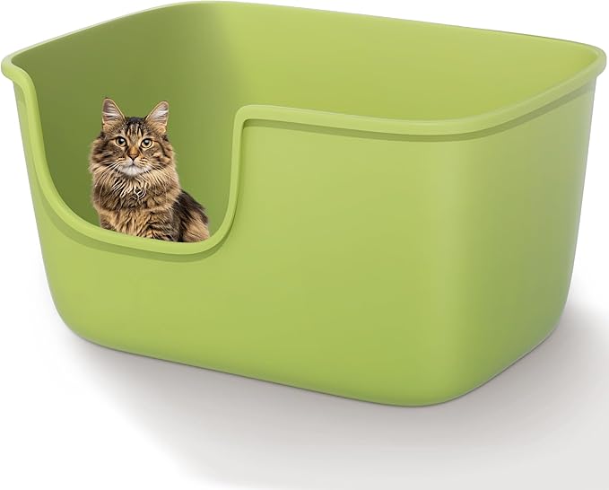 Vealind Large High Sided Cat Litter Box Extra Deep Litter Tray for Multi Cats Household, High Wall Cat Boxes Anti-Splashing Kitty Litter Box (Green)