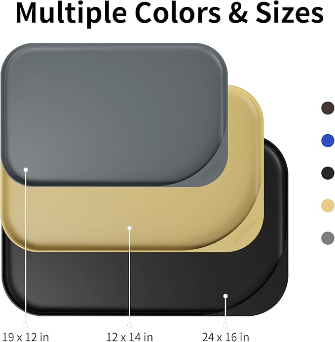 Silicone Pet Feeding Mat with Raised Edge & Residue Collection Pocket for Food and Water, Dog Bowl Mats, Cat Bowls Placemat with High Lip for Floor Waterproof, 24 x 16 x 0.8 Navy Blue