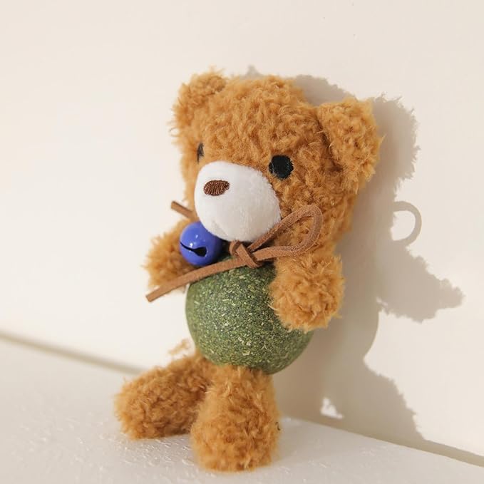 Cat Toys with Catnip Kitten Chew Bite Supplies Boredom Relief Fluffy Kitty Teeth Cleaning Chewing Cat Lovers Interactive Plush Gift (New Bear)