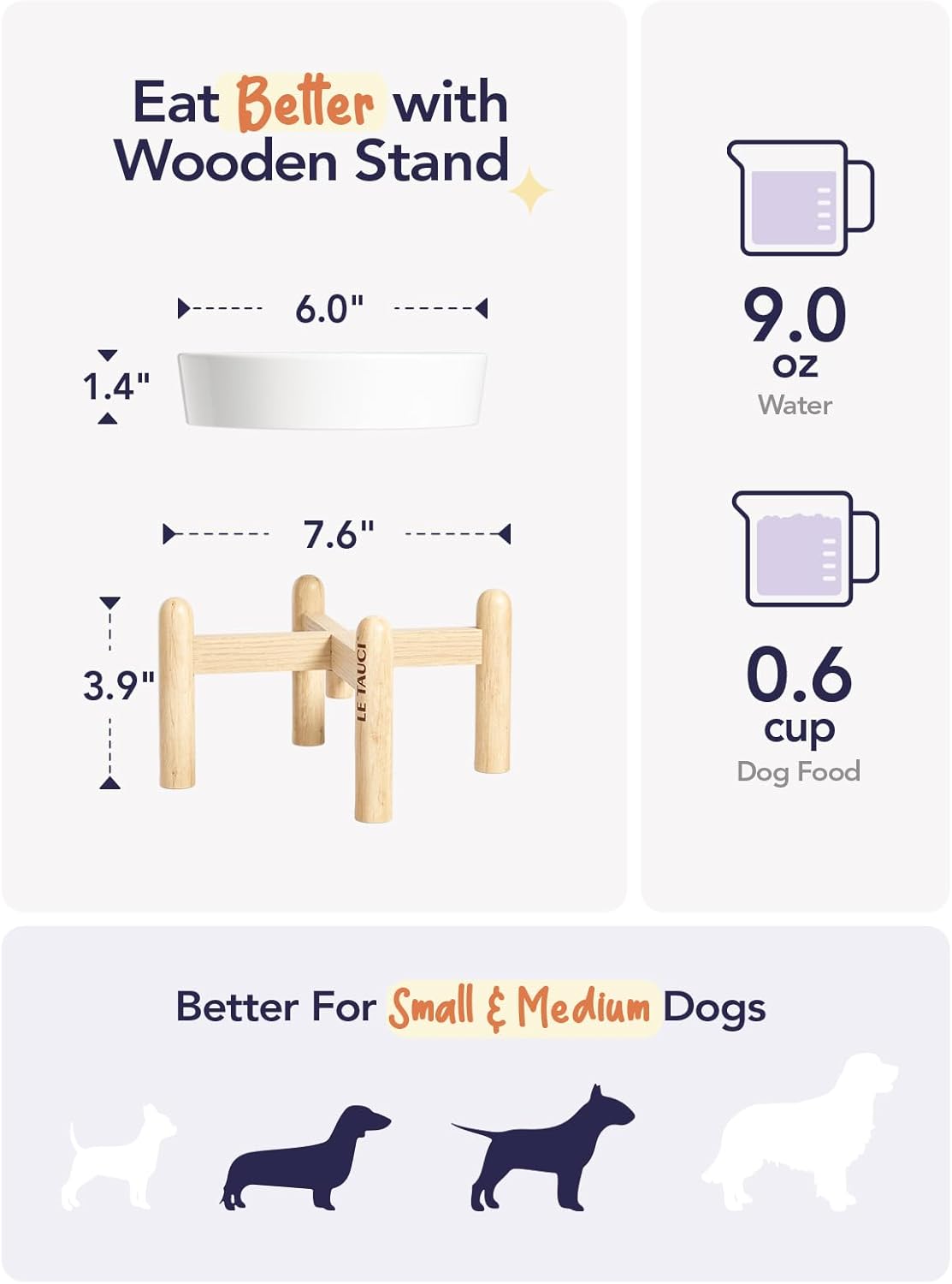 LE TAUCI Ceramic Slow Feeder Dog Bowls Small Breed, 0.6 Cups Elevated Dog Bowl for Fast Eaters, Puzzle Bowl for Small Dogs and Cats,Angle White
