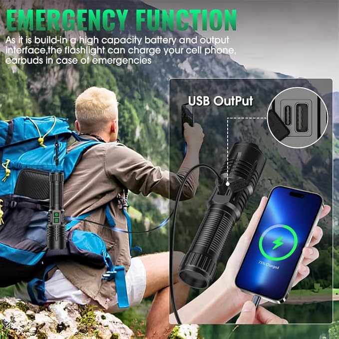 AdamStar UV&High Lumens Flashlight Rechargeable, 2-in-1 Powerful Blacklight LED Flashlight Tactical 6 Modes Super Bright Waterproof Zoomable Detector for Pet Urine Curing Resin Camping Emergencies