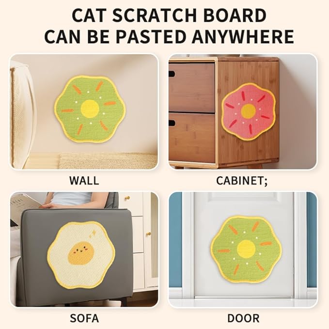 Sisal Cat Scratching Mat – Anti Scratch Furniture Protector for Walls, Couches, Cabinets, Doors & Carpet, 15.7x15.7 Inch, Shedding-Resistant Cat Scratcher with Hook and Loop Fastener (Yellow)