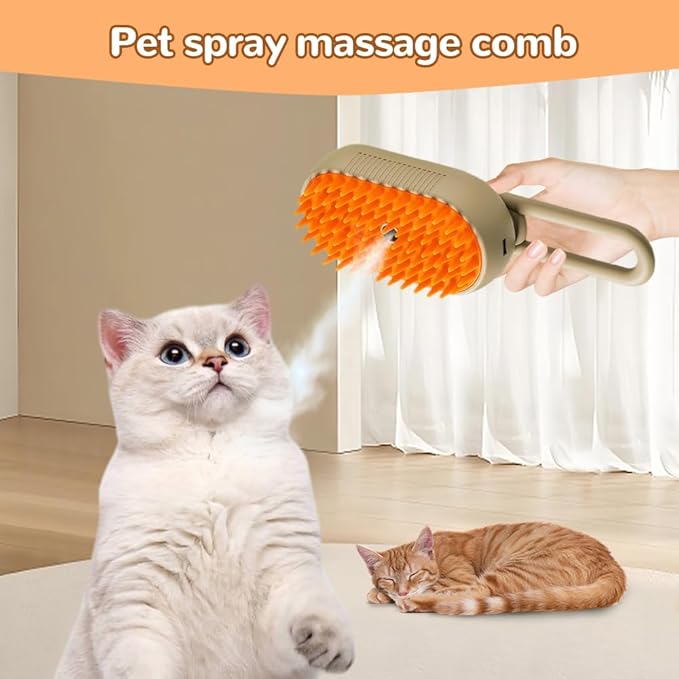 Cat Steam Brush, New 3 in 1 Pet Steam Groomer Brush, Rechargeable Pets Steam Groomer Comb for Massaging and Cleaning Shedding Pet Hair, Multifunctional Hair Removal Comb Cats and Dogs (Khaki+White)