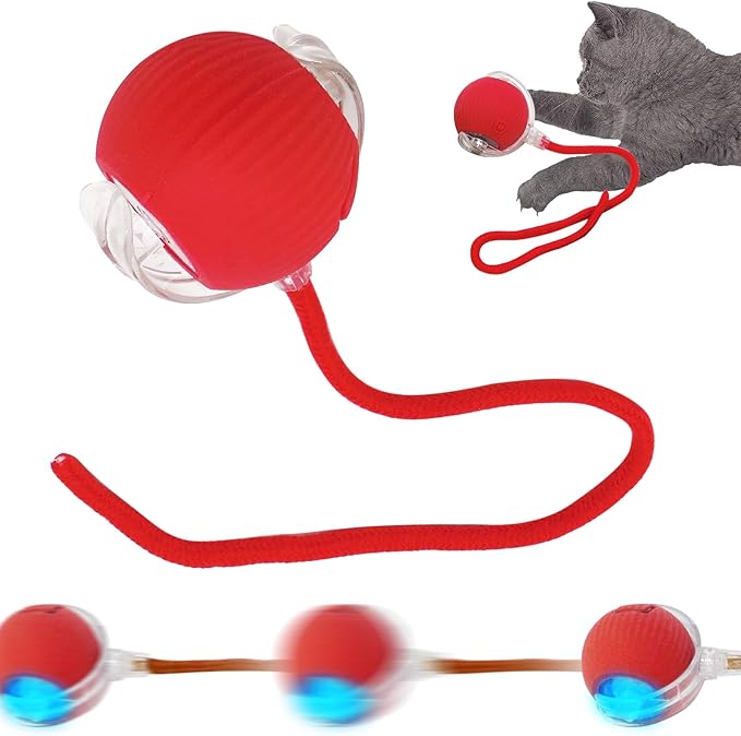 New Interactive Rolling Dog Ball, Interactive Cat Toys for Indoor Cats, 360° Smart Cat Toys Ball for Small Medium Cats Dogs, Red 1pcs