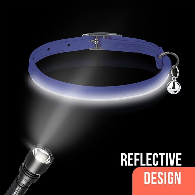 OOPSDOGGY Rolled Leather Cat Collar with Bell, Reflective Kitten Collars with Buckle Include Safety Elastic Strap - Adjustable Small Pet Collars for Boy Girl Cats (Lilac)