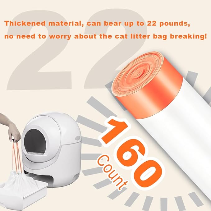 160 Pack Cat Litter Bags with Drawstring,Compatible with Litter Robot 3 & 4, Self Cleaning Automatic Cat Litter Box Bags (10-12 Gallons)