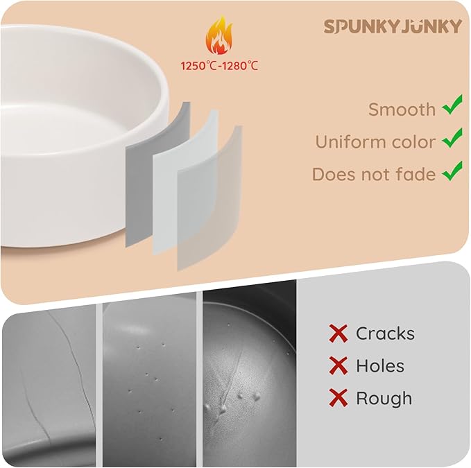 SPUNKYJUNKY 42OZ Ceramic Dog and Cat Bowl, Modern Cute Weighted Food Water Bowl for Replacement White (1 Pack)