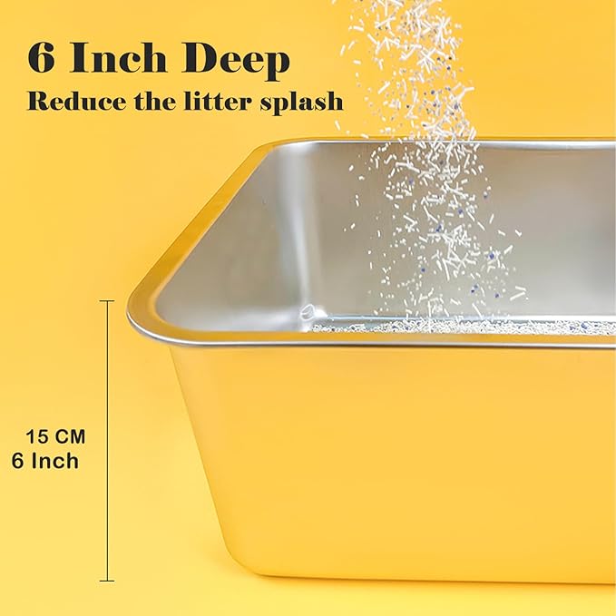 LIHONG Stainless Steel Cat Litter Box,Extra Large Metal Litter Box for Big Cats Kitty Rabbits,No Smell,Non Stick,Easy to Clean(24" Lx16 Wx6 H,XL)