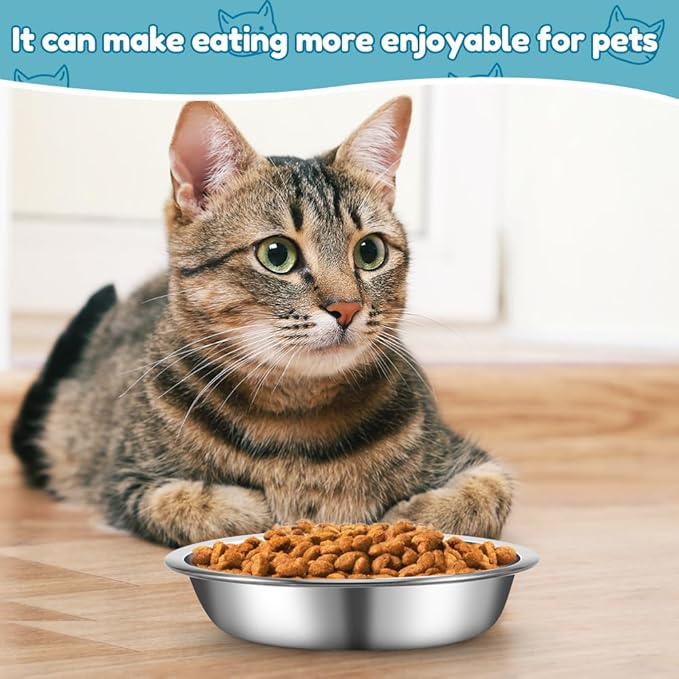 12 PCS Stainless Steel Cat Bowls,5.5 In Shallow Wide Cat Food Dishes,Whisker Fatigue Relief Cat Food Bowls,Replacement Basic Cat Plates for Elevated Stand,Metal Cat Bowls for Small Dogs&Cats