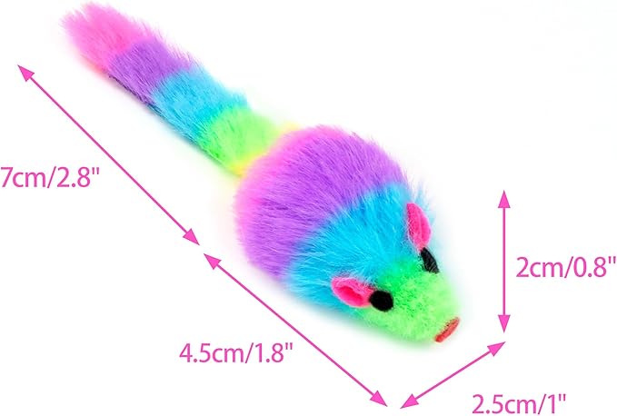 CHIWAVA 36PCS 1.8" Rainbow Color Furry Cat Toy Mice with Rattle Kitten Mouse Interactive Play