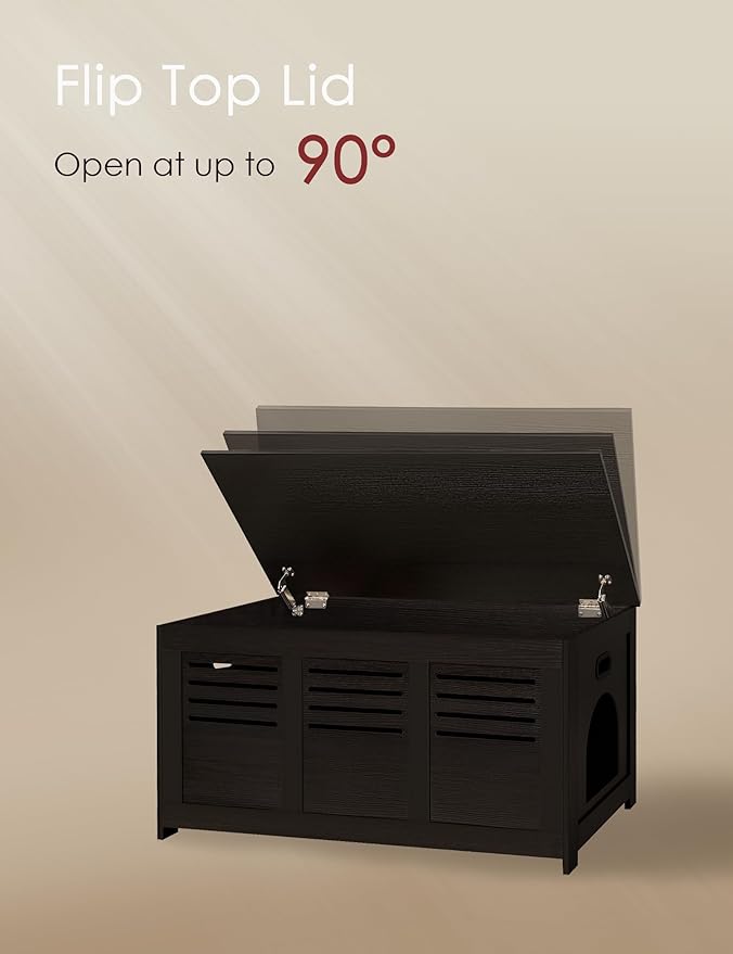 DINZI LVJ Litter Box Enclosure, Flip Top Litter Box Furniture, Hidden Cat Washroom, Wooden Cat House, End Table, 39.4" L x 19.7" W x 19.7" H, Good Ventilation, Easy to Assemble, Espresso