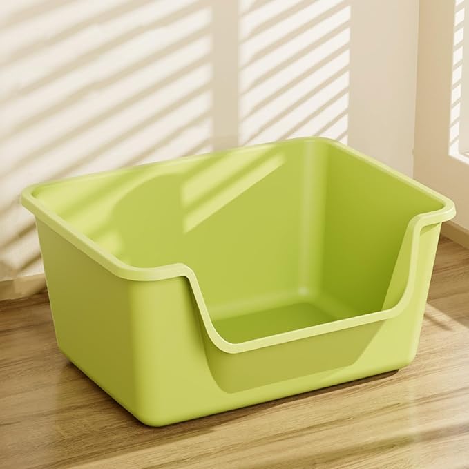 Large Cat Litter Box with High Sides,Cat Boxes for Indoor Cats,Cat Litter Pan for Kitty,Litter Box with Low Entry,Easy to Clean,Anti-Splashing (Green)