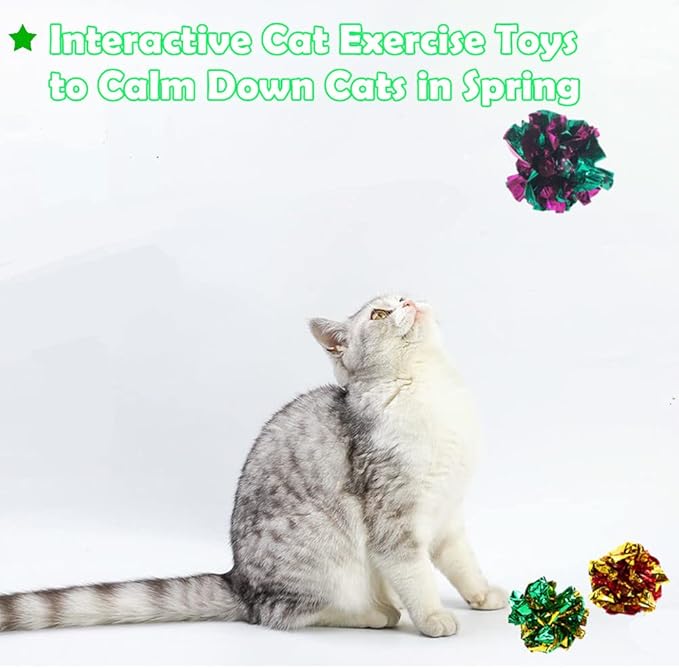 Mylar Crinkle Balls Cat Toys Interactive Crinkle Cat Toy Balls Independent Pet Kitten Cat Toys for Fat Cats Kittens Exercise, Soft and 2 Inch (24 Pack)
