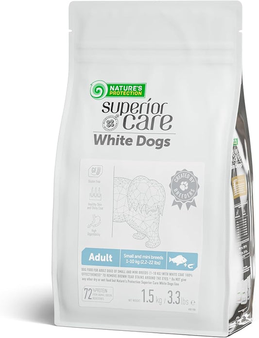 Nature's Protection Superior Care White Dogs Grain-Free Dry Dog Food - High Protein, Tear Stain Dog Food for Small & Mini Breeds Light Coated Adult Dogs, Fresh Pet Meal, White Fish, 3.3 lb