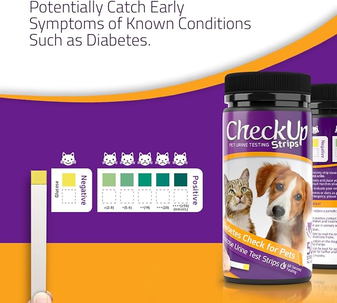 CheckUp Glucose Urine Testing Strips for Cats and Dogs - Detection of Glucose Levels x 50