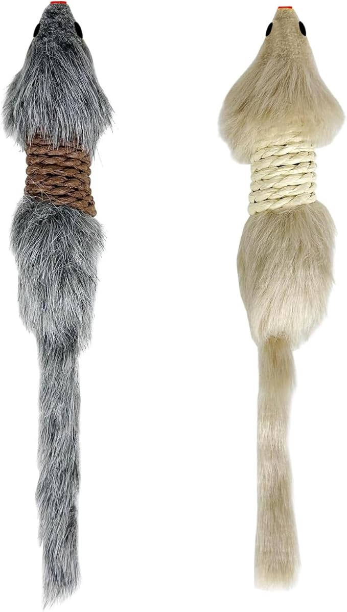 TTcat 2Pcs Cat Mice Toys,Faux Fur Cat Large Size Mice Toys with Plastic Body, Interactive Catch Play Mouse Toy for Indoor Cats and Kittens.