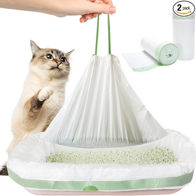 Cat Litter Box Liners 20 Count - Jumbo 37"x18" Extra Thick Drawstring Cat Litter Bags - Heavy Duty Leak-Proof Liners for Litter Robot 3/4 & Standard Boxes - Odor Control Waste Bags for Pets
