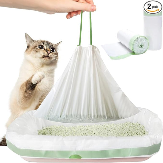 Cat Litter Box Liners 20 Count - Jumbo 37"x18" Extra Thick Drawstring Cat Litter Bags - Heavy Duty Leak-Proof Liners for Litter Robot 3/4 & Standard Boxes - Odor Control Waste Bags for Pets