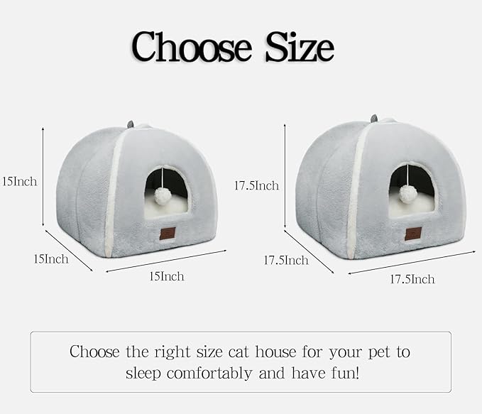 Cat Bed for Indoor Cats - Cat House Cats Tent with Removable Washable Cushioned Pillow, Soft and Self Kitten beds,Pet Bed, Grey,15inches