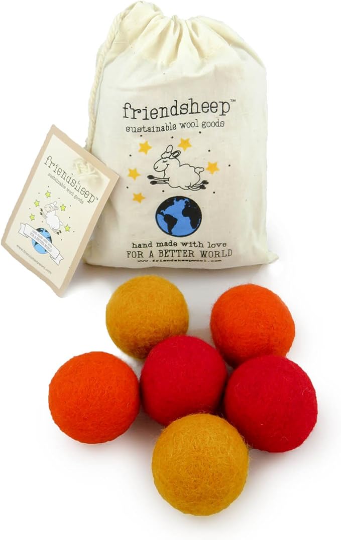 Friendsheep Eco Wool Pet Toy Ball - Cat, Ferret, Small Dog - Fair Trade, Handmade in Nepal, Eco-Friendly - 100% Wool, 6-Pack (Balls x6, Orange Crush)