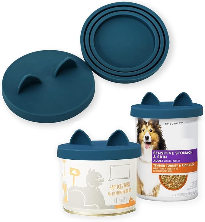 OHMO 2 Pack Dog Food Can Lids, (3,12, 14oz etc.) Universal Size BPA Free Silicone Covers for Cat and Pet Food, Dark Blue