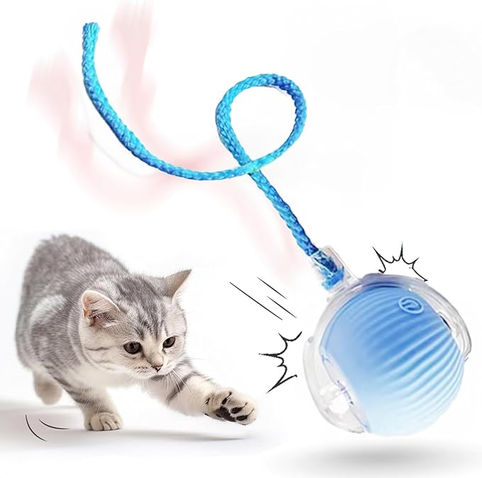 Interactive Cat Toy Ball 2025, Smart Automatic Rolling Ball for Indoor Cats, Fast Moving Mouse Cord Design, Self-Rolling Cat Toy on Carpet, Fun Gift for Kittens & Cats (Blue)