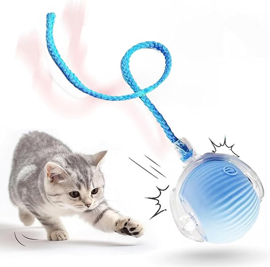 Interactive Cat Toy Ball 2025, Smart Automatic Rolling Ball for Indoor Cats, Fast Moving Mouse Cord Design, Self-Rolling Cat Toy on Carpet, Fun Gift for Kittens & Cats (Blue)