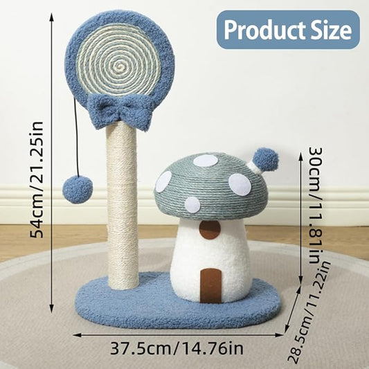 Mushroom Lollipop Cat Scratcher Furniture Mushroom Cat Tree Condo Cat Climbing Frame Sisal Rope Cat Tower for Indoor Cats (Blue)
