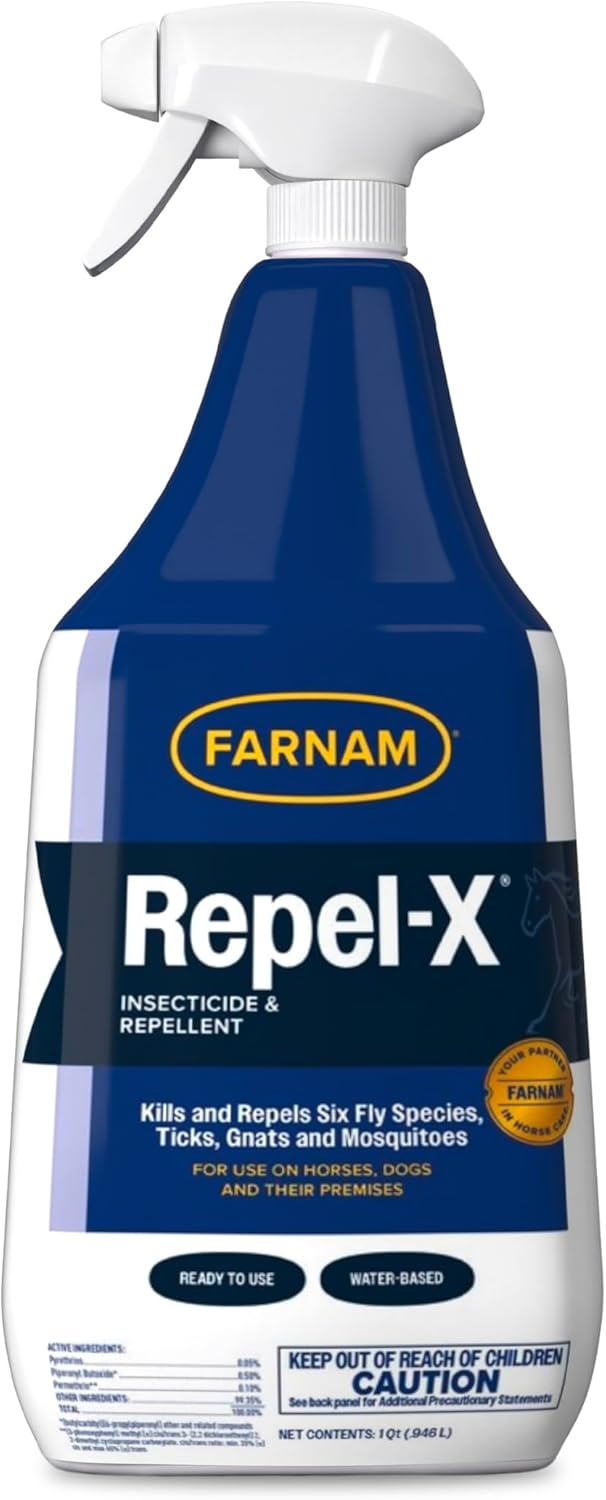 Farnam Repel-X Ready-To-Use Fly Spray, Insecticide And Repellent For Horses And Dogs, 32 Fluid Ounces, 1 Quart Bottle With Trigger Sprayer