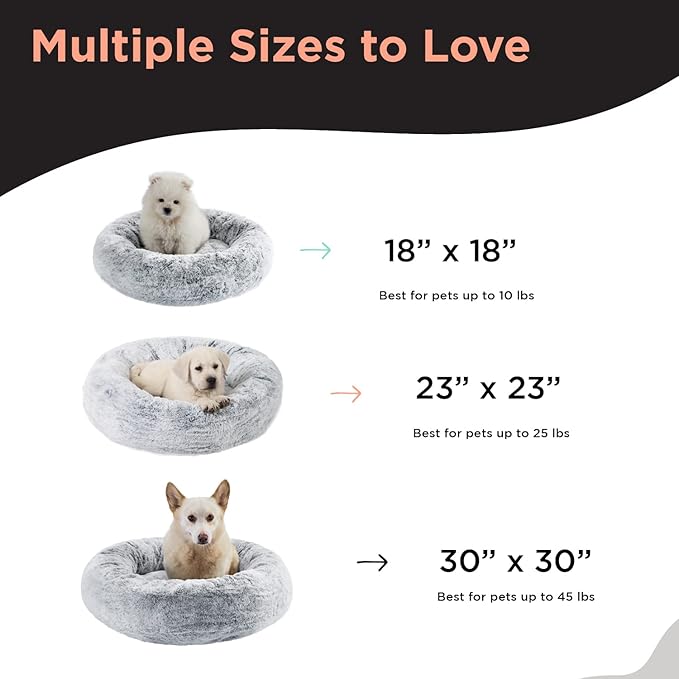 Best Friends by Sheri SnuggleSoft Faux Fur Calming Donut Bed for Dogs, Gray, Small, 23x23