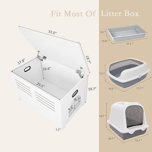 DINZI LVJ Litter Box Enclosure, Flip Top Litter Box Furniture, Hidden Cat Washroom, Wooden Cat House, End Table, 31.5" L x 19.7" W x 19.7" H, Good Ventilation, Easy to Assemble, White