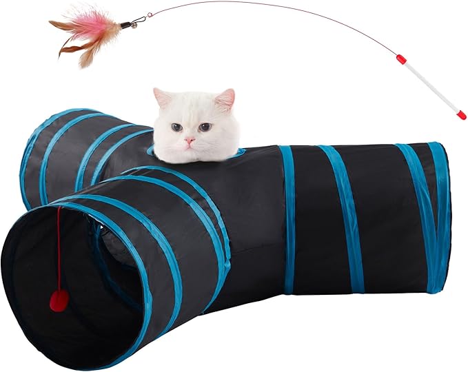 Cat Tunnels for Indoor Cats 3 Way Play Toy Kitty Tunnel Peek Hole Toy with Ball for Cat Tube Fun for Rabbits Kittens and Dogs