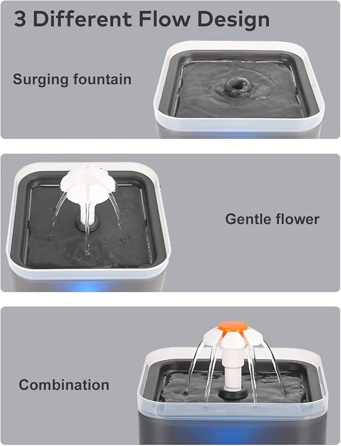 Cat Water Fountain 2 Liter : Cat Fountains for Drinking with Light - Small Pet Water Fountain - Kitty Water Fountain Cute - Cat Fountains for Drinking Easy to Clean - Including 4 Filters + 2 Sponges