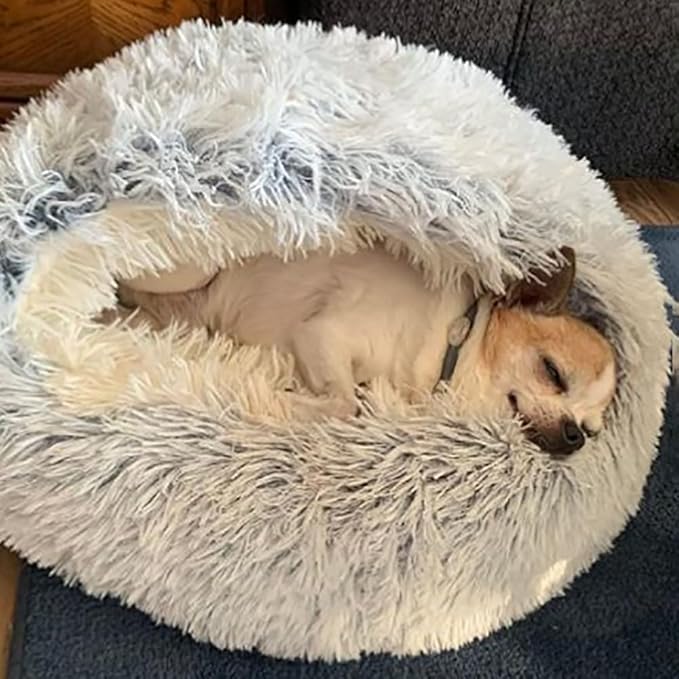 Lapcatz Nest Bed, Dogegis Dog Bed, Dogegis Covered Cat Bed, Cozynook Plush Pet Round Bed, Cat Beds for Indoor Cats Cave & Calming Dog Beds, Anti-Slip Washable Fluffy Dog Bed (Medium-20in,Grey)