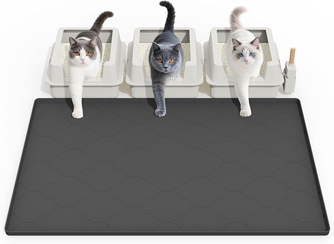 Cat Mat for Litter Box, 38" X 26" Large Silicone Cat Litter Trapping Mat, Easy Clean for Scatter Control, Soft on Kitty Paws, Waterproof, Urine-Proof, Non-Slip Kitty Litter Mat for Floor, Black