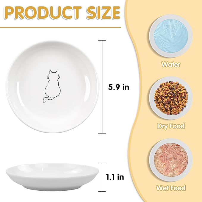 6 Pack Cat Food Bowl, Ceramic Cat Bowls, Anti Whisker Fatigue Cats Bowl Set,5.5 Inches Shallow Wide Kitten Plates for Food and Water